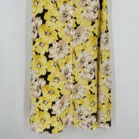 TALBOTS Yellow Floral Crepe Midi Dress Size 12 Pippy Poppies Missing Belt - Picture 12 of 12